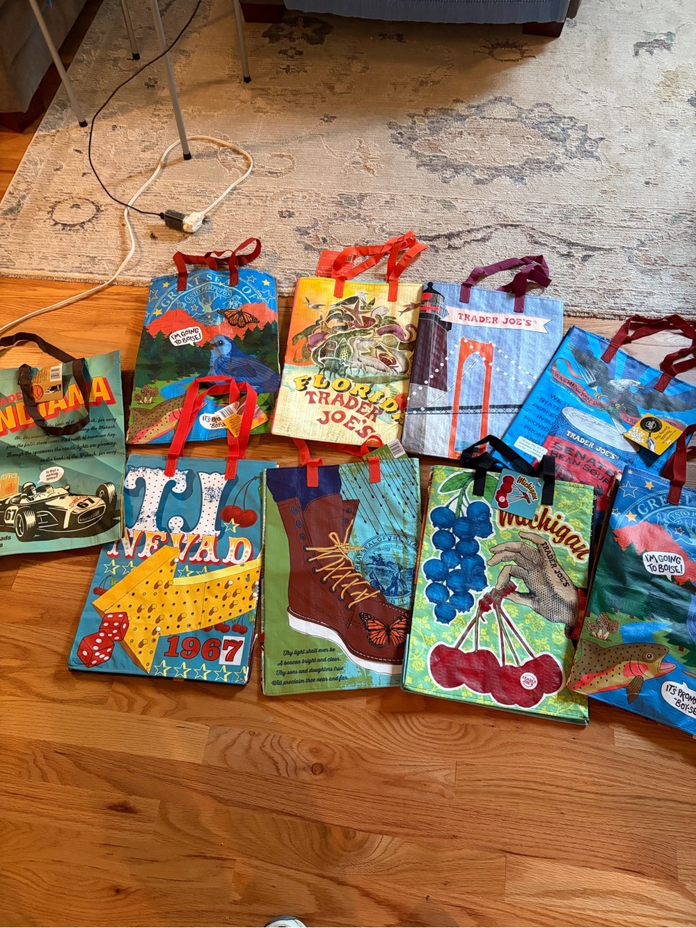 Trader Joe’s Colorful Shopping Totes Represent States Lot of 9!!